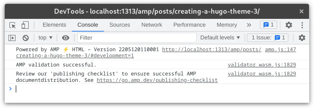 DevTools 里 AMP 通过验证