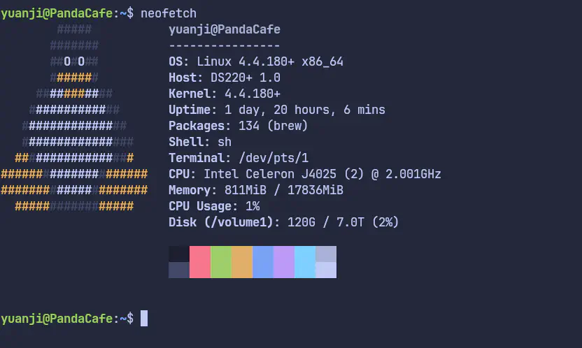 neofetch 在群晖 DS220+ 上的输出