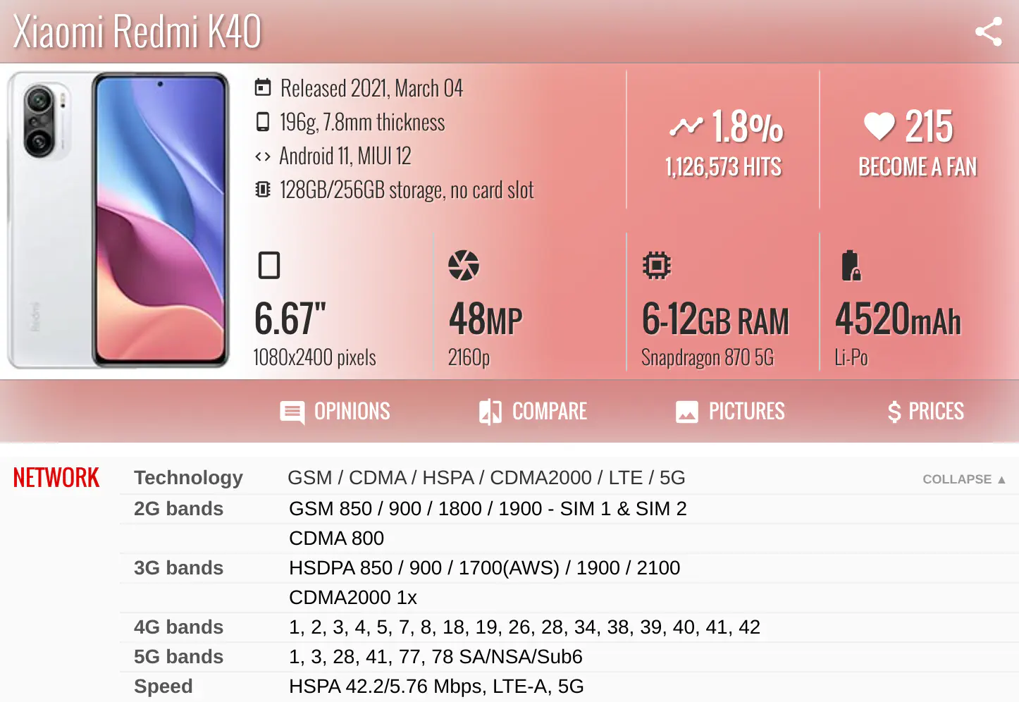 Redmi K40 Specs